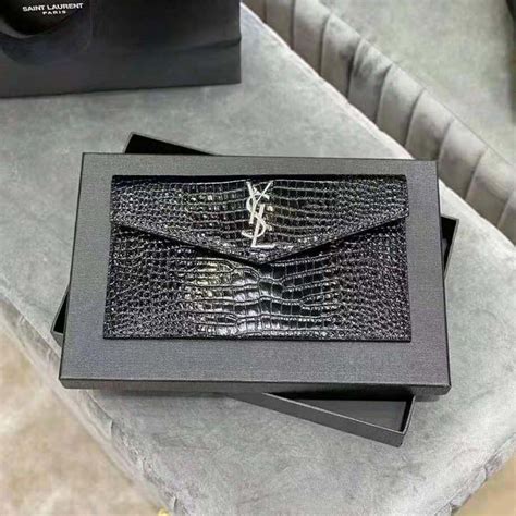 uptown ysl pouch in croc-embossed leather|st laurent crocodile embossed leather.